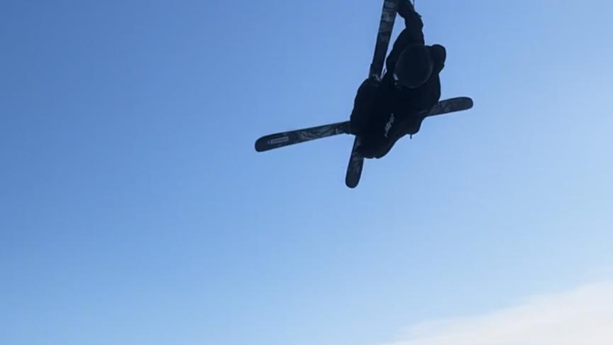Blunt grab on the big jump at maximise
